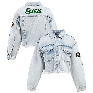 Women's Hype and Vice Denim Oregon Ducks Lightwash Cropped Button-Up Jean Jacket
