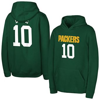 Youth Outerstuff Jordan Love Green Green Bay Packers Mainliner Player Name & Number Hoodie