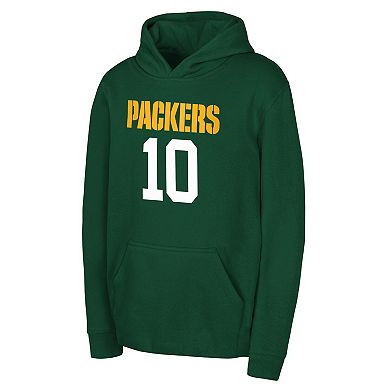 Youth Outerstuff Jordan Love Green Green Bay Packers Mainliner Player Name & Number Hoodie