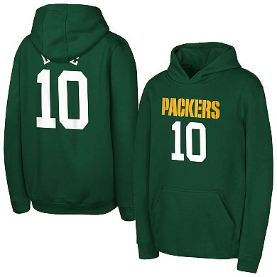 Youth Outerstuff Jordan Love Green Green Bay Packers Mainliner Player Name & Number Hoodie