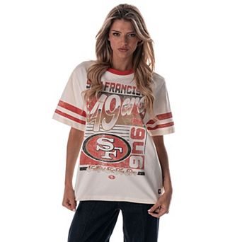 Women's The Wild Collective Cream San Francisco 49ers Vintage Drop Shoulder Oversized Boyfriend T-Shirt