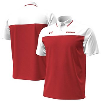 Men's Under Armour Red/White Wisconsin Badgers Green Blocked Polo