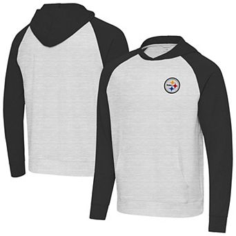 Men's Antigua Black/Heather Gray Pittsburgh Steelers Urgent Pullover Hoodie