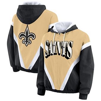 Women's WEAR by Erin Andrews Gold/Black New Orleans Saints Retro Crinkle Full-Zip Hoodie Windbreaker