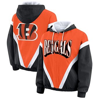 Women's WEAR by Erin Andrews Orange/Black Cincinnati Bengals Retro Crinkle Full-Zip Hoodie Windbreaker