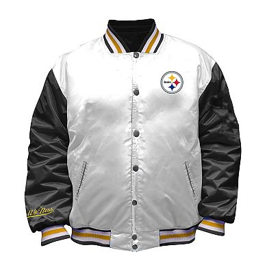 Women's Mitchell & Ness White Pittsburgh Steelers Plus Size Full-Snap Satin Jacket