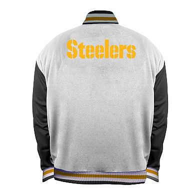 Women's Mitchell & Ness White Pittsburgh Steelers Plus Size Full-Snap Satin Jacket