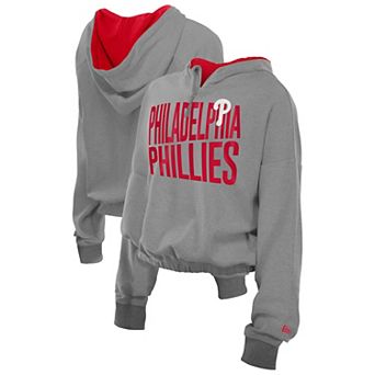 Women's New Era Heather Gray Philadelphia Phillies Reversed Out French Terry Quarter-Zip Banded Crop Hoodie