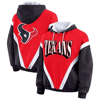 Women's WEAR by Erin Andrews Red/Navy Houston Texans Retro Crinkle Full-Zip Hoodie Windbreaker