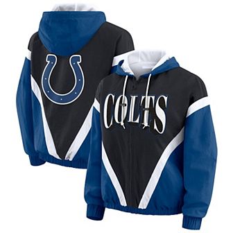 Women's WEAR by Erin Andrews Black/Royal Indianapolis Colts Retro Crinkle Full-Zip Hoodie Windbreaker