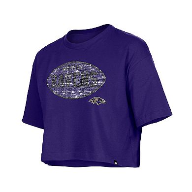 Girl's New Era Purple Baltimore Ravens Flip Sequin Boxy T-Shirt