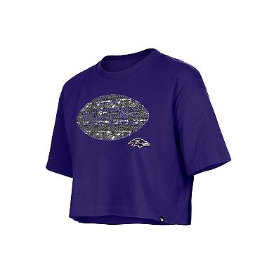 Girl's New Era Purple Baltimore Ravens Flip Sequin Boxy T-Shirt