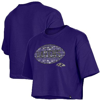 Girl's New Era Purple Baltimore Ravens Flip Sequin Boxy T-Shirt