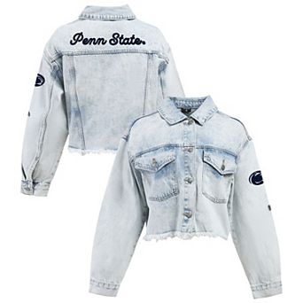 Women's Hype and Vice Denim Penn State Nittany Lions Lightwash Cropped Button-Up Jean Jacket