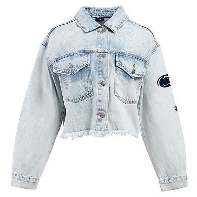 Women's Hype and Vice Denim Penn State Nittany Lions Lightwash Cropped Button-Up Jean Jacket