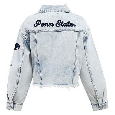 Women's Hype and Vice Denim Penn State Nittany Lions Lightwash Cropped Button-Up Jean Jacket