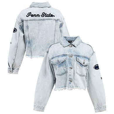 Women's Hype and Vice Denim Penn State Nittany Lions Lightwash Cropped Button-Up Jean Jacket