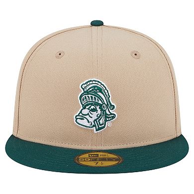 Men's New Era Khaki Michigan State Spartans Throwback Two-Tone 59FIFTY Fitted Hat