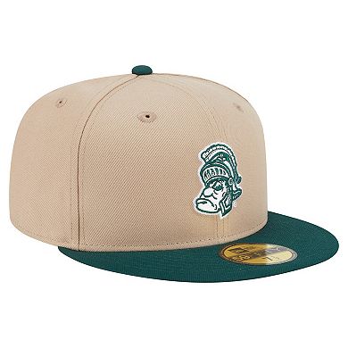 Men's New Era Khaki Michigan State Spartans Throwback Two-Tone 59FIFTY Fitted Hat