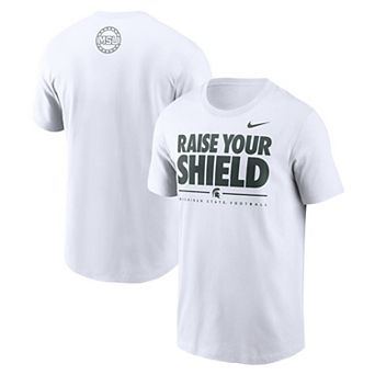Men's Nike White Michigan State Spartans 2025 Football Fan Raise Your Shield T-Shirt