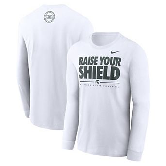 Men's Nike White Michigan State Spartans 2025 Football Fan Raise Your Shield Long Sleeve T-Shirt
