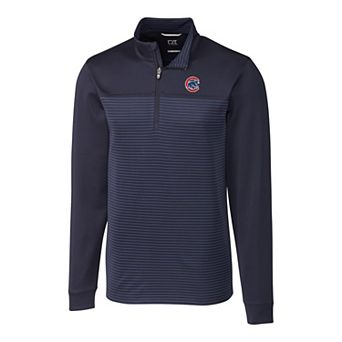 Men's Cutter & Buck Navy Chicago Cubs Big & Tall Traverse Stripe Half-Zip Pullover Jacket