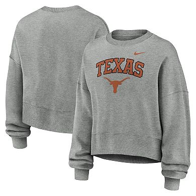 Women's Nike Heather Gray Texas Longhorns Oversized Phoenix Arch Pullover Sweatshirt