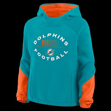 Women's Fanatics Aqua Miami Dolphins Oversized Redzone Bubble Screen Pullover Hoodie