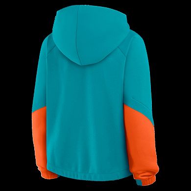 Women's Fanatics Aqua Miami Dolphins Oversized Redzone Bubble Screen Pullover Hoodie