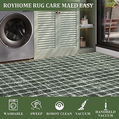 Garvee Plaid Machine Washable Area Rug with Rubber Backing Non Slip Rug for Home Decor