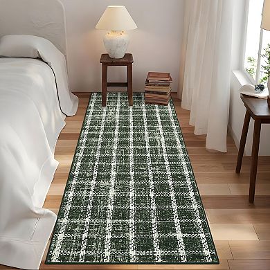 Garvee Plaid Machine Washable Area Rug with Rubber Backing Non Slip Rug for Home Decor