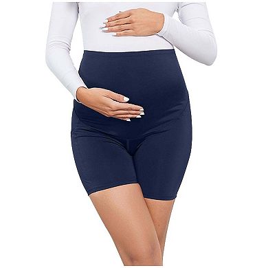 Women's Solid Color High Waisted Belly Lifting Pocket Maternity Shorts Workout Active Short Pants
