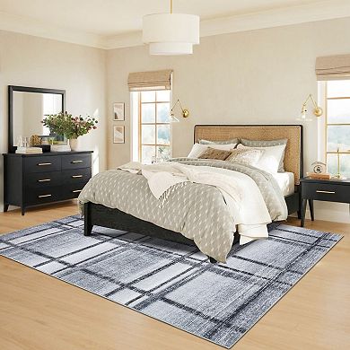 Garvee Plaid Machine Washable Rug with Rubber Backing for Living Room Bedroom Dining Room