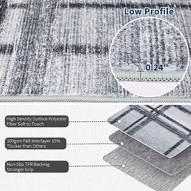 Garvee Plaid Machine Washable Rug with Rubber Backing for Living Room Bedroom Dining Room