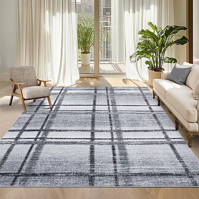 Garvee Plaid Machine Washable Rug with Rubber Backing for Living Room Bedroom Dining Room