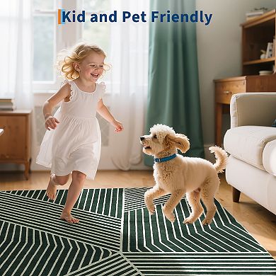 Garvee Striped Machine Washable Rug with Non Slip Backing for Living Room Bedroom Office