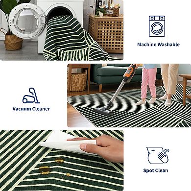 Garvee Striped Machine Washable Rug with Non Slip Backing for Living Room Bedroom Office