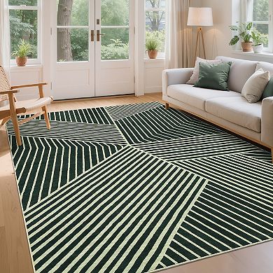 Garvee Striped Machine Washable Rug with Non Slip Backing for Living Room Bedroom Office