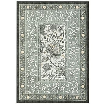 Garvee Floral Borderd Machine Washable Rug with Non Slip Backing for Living Room Bedroom