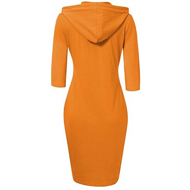 Women Long Sleeve Hooded Sweatshirt Midi Dress
