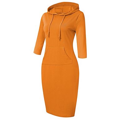 Women Long Sleeve Hooded Sweatshirt Midi Dress