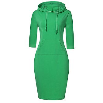 Women Long Sleeve Hooded Sweatshirt Midi Dress