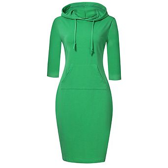 Women Long Sleeve Hooded Sweatshirt Midi Dress