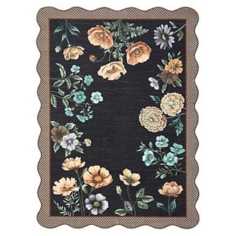 Garvee Farmhouse Floral Machine Washable Rug with Rubber Backing Soft Non Shedding Scalloped Carpet