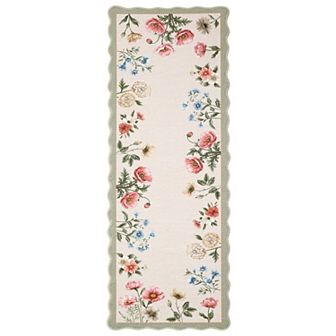 Garvee Farmhouse Floral Machine Washable Rug with Rubber Backing Soft Non Shedding Scalloped Carpet