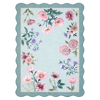 Garvee Farmhouse Floral Machine Washable Rug with Rubber Backing Soft Non Shedding Scalloped Carpet