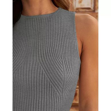 Womens Knit Rib Causal Sleeveless Vest Round Neck Knitwear Slim Fit Pullover Sweater Tank Tops