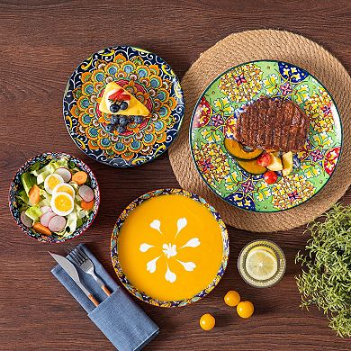 16-pcs Porcelain Dining Set for 4, incl. Dinner, Dessert, Soup Plates, Bowls, Bohemian Style