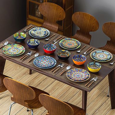 18-piece Porcelain Dining Set for 6 Persons, incl. Dinner, Dessert Plates, Bowls, Bohemian Style