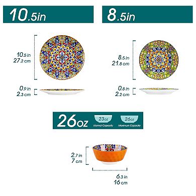 18-piece Porcelain Dining Set for 6 Persons, incl. Dinner, Dessert Plates, Bowls, Bohemian Style